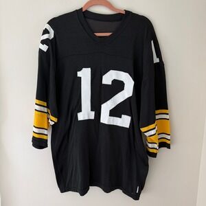 Vintage Terry Bradshaw Pittsburgh Steelers Jersey 12 Black Nylon Mesh USA Made
